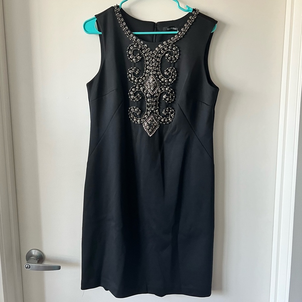Ellen Tracy Beaded Black Dress